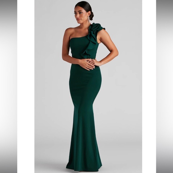 Formal One-Shoulder Ruffle Dress - Picture 3 of 9